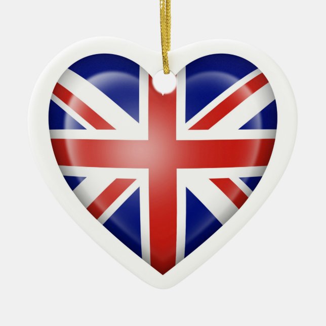 Britische Herz-Flagge auf Weiß Keramik Ornament (Vorne)