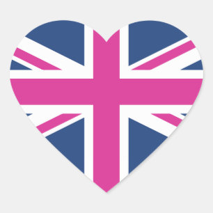 Britische Herzen - blau u. rosa Gewerkschafts-Jack Herz-Aufkleber