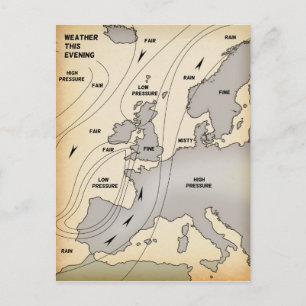 Britische Inseln & Europa Vintage Wetterkarte. Postkarte