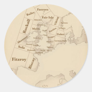 Britische Isles Shipping Forecast im Vintagen Stil Runder Aufkleber