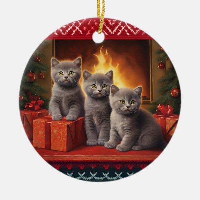 Britische Kurzhaarkuchen Weihnachten Keramik Ornament (Vorne)