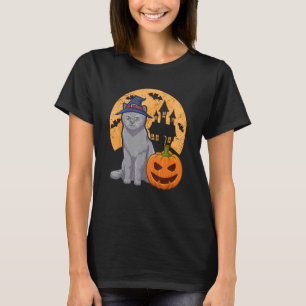 Britische Kurzkatze mit Hexenhut und Kürbiskeim H T-Shirt