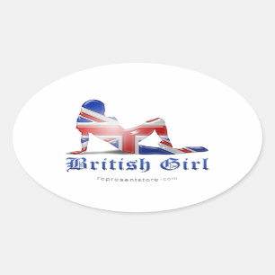 Britische Mädchen-Silhouette-Flagge Ovaler Aufkleber