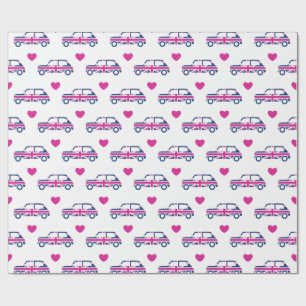 Britische Mini Cooper Herzen - Blau & Rosa Geschenkpapier