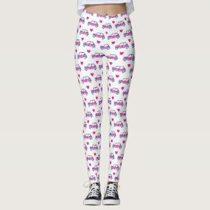 Britische Mini Cooper-Herzen - Blau u. Rosa Leggings