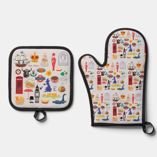 Britische Symbole Ofenhandschuh & Topflappen-Set (Vorderseite)