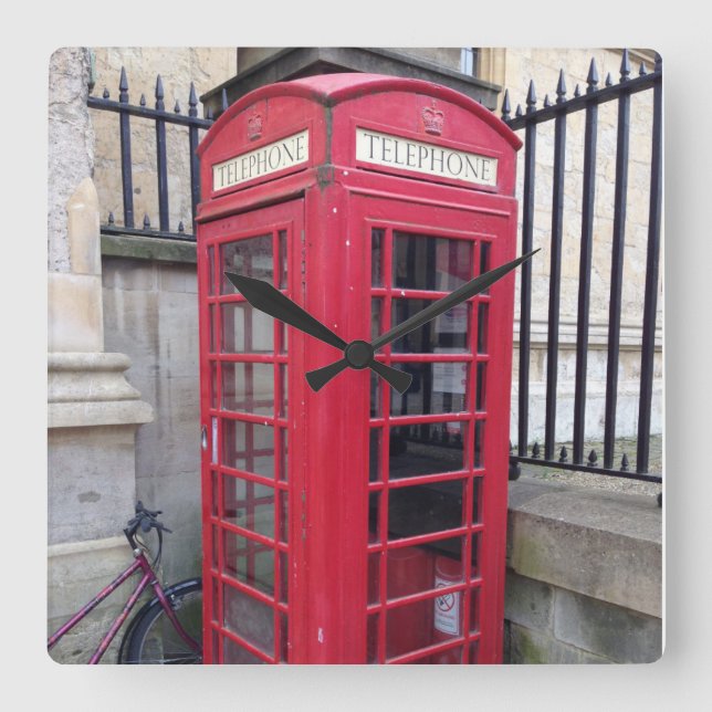 Britische Telefonzelle-Uhr Quadratische Wanduhr (Vorderseite)