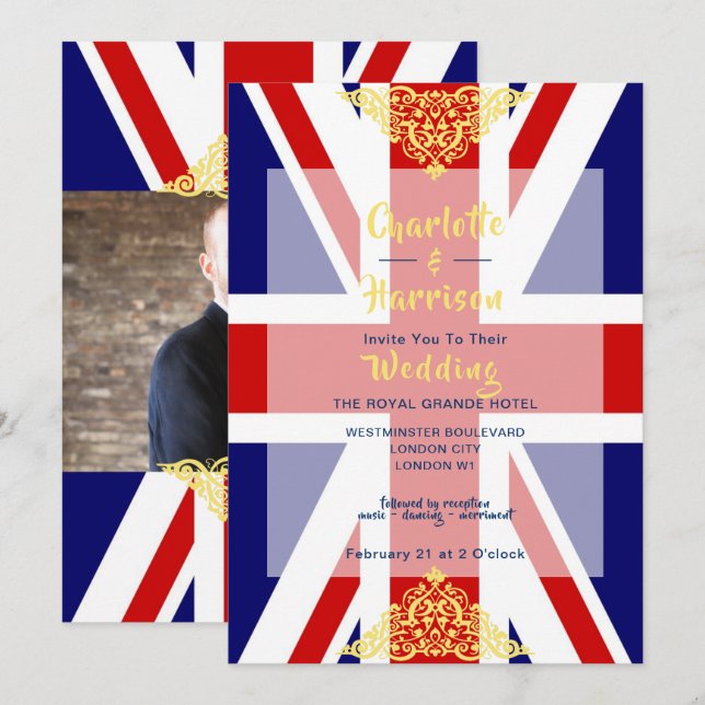 Britische Union Jack Red White Blue Foto Wedding Einladung (Vorne/Hinten)