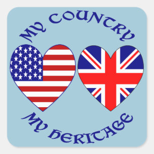 Britische USA-Herzflaggen Land Erbe Quadratischer Aufkleber