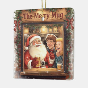 Britische Weihnachtsfeier Santa im Pub Keramikornament