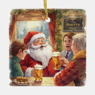 Britische Weihnachtsfeier Santa im Pub Keramikornament