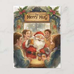 Britische Weihnachtskarte mit Santa Claus im Pub Feiertagspostkarte