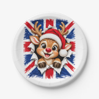 Britische Weihnachtsrentier Pappteller