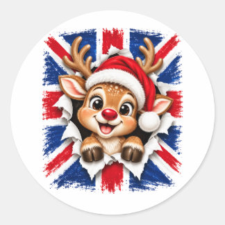 Britische Weihnachtsrentier Runder Aufkleber