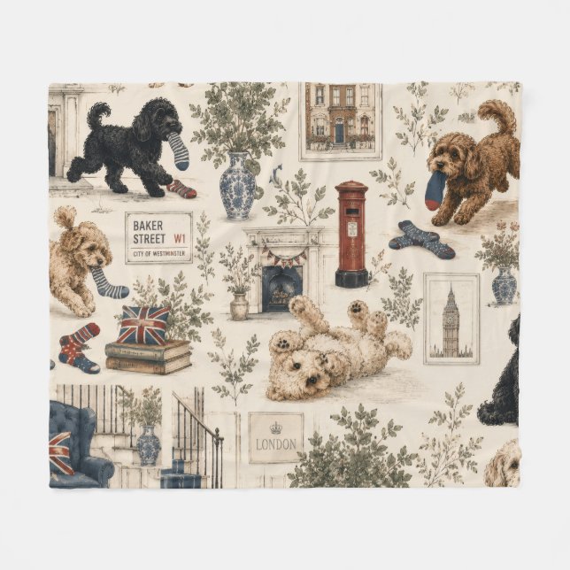 Britischer Cottagecore Cockapoo  Fleecedecke (Vorderseite (Horizontal))