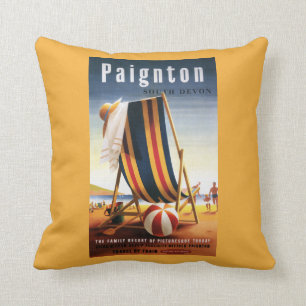 Britischer Eisenbahn-Strand-Stuhl und Ball-Plakat Kissen