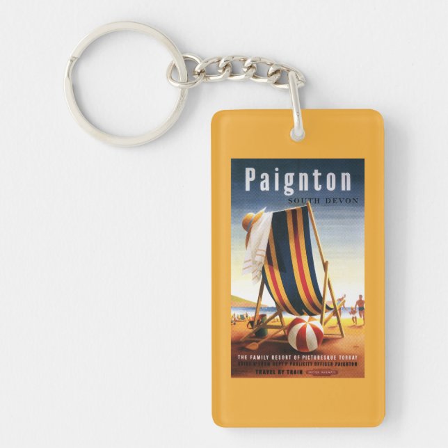 Britischer Eisenbahn-Strand-Stuhl und Ball-Plakat Schlüsselanhänger (Vorderseite)