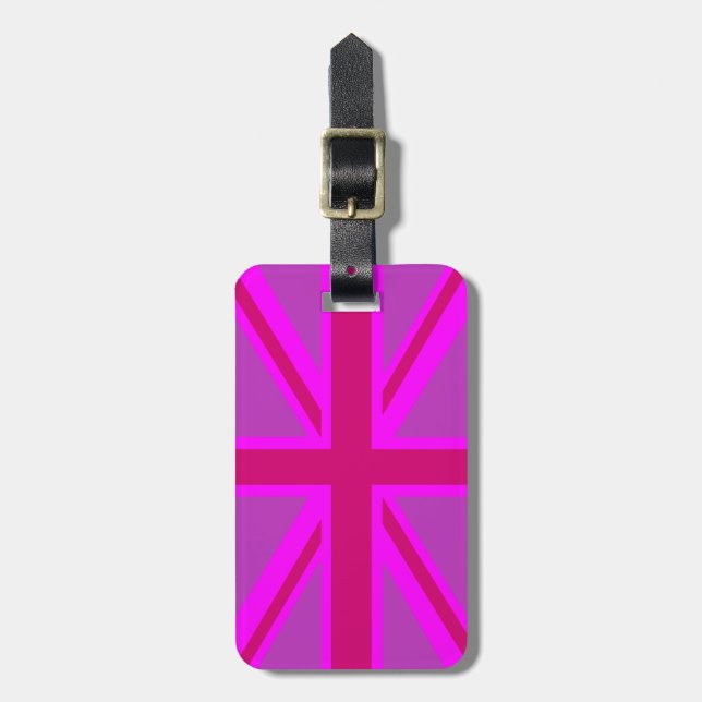 Britischer Flaggenhintergrund von Hot Pink Union J Gepäckanhänger (Vorderseite vertikal)