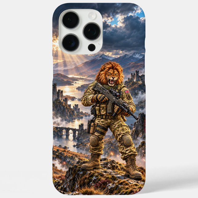 Britischer Löwe Tactical Warrior iPhone 16 Pro Max Hülle (Rückseite)