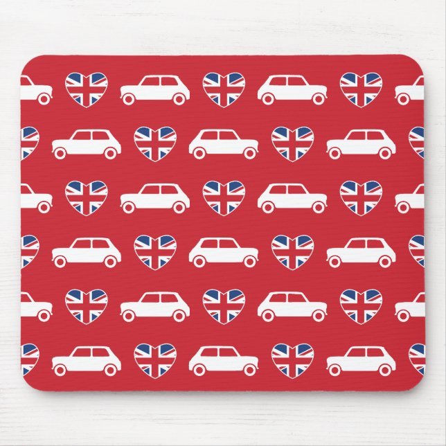 Britischer Mini Cooper Herzen - Rotes Mauspad (Vorne)