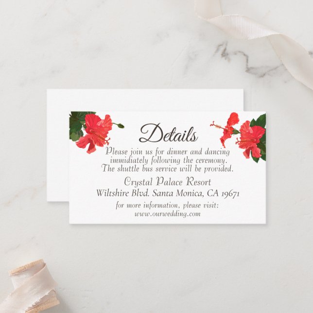 Britischer Roter Hibiskus Hochzeitskarte Platzkarte (Vorderseite/Rückseite Beispiel)
