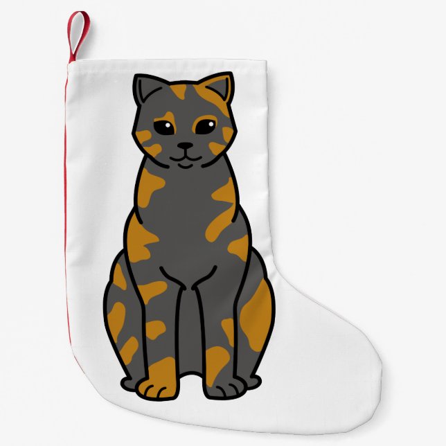 Britischer Shorthair Tortie Katzen-Cartoon Kleiner Weihnachtsstrumpf (Vorderseite)