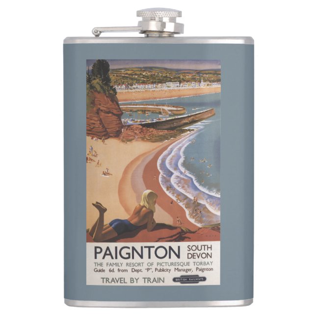 Britisches Eisenbahn-Mädchen, das über einer Flachmann (Vorderseite)