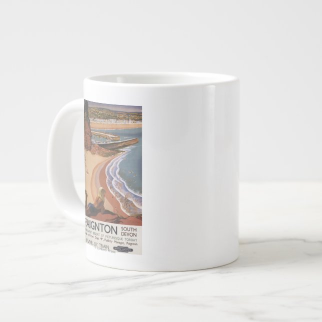 Britisches Eisenbahn-Mädchen, das über einer Jumbo-Tasse (Vorderseite Links)