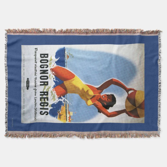 Britisches Eisenbahn-Mädchen und Beachball Plakat Decke (Vorderseite)