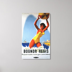 Britisches Eisenbahn-Mädchen und Beachball Plakat Leinwanddruck