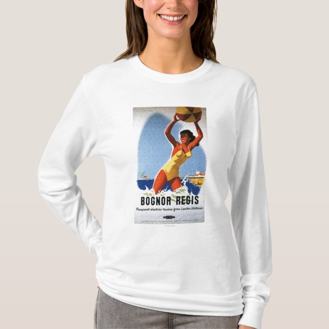 Britisches Eisenbahn-Mädchen und Beachball Plakat T-Shirt (Vorderseite)