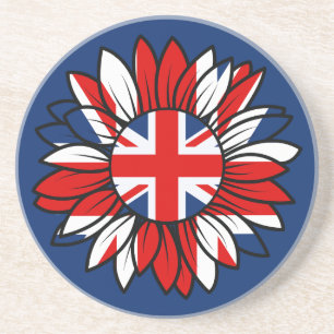 Britisches Flaggen-Sonnenblumen-Design-Unterlege Getränkeuntersetzer