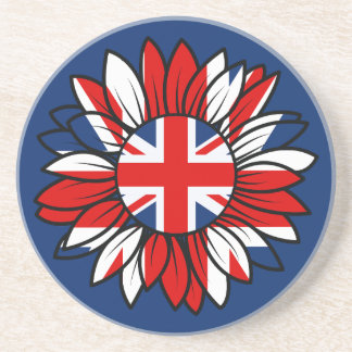 Britisches Flaggen-Sonnenblumen-Design-Unterlege Getränkeuntersetzer
