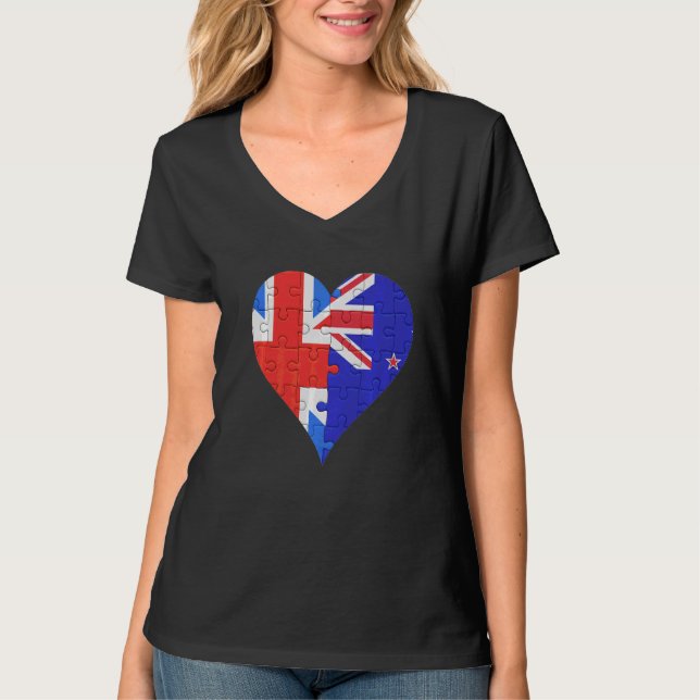 Britisches Neuseeländer-Flaggenherz T-Shirt (Vorderseite)