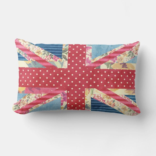 Britisches Shabby Chic der Flaggen-Steppdecken-| Lendenkissen (Vorderseite)