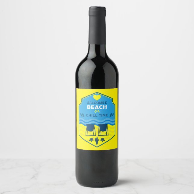 British Beach-Themed-Geschenk Weinetikett (Vorderseite)