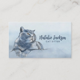 British Blue Cat Watercolor Visitenkarte