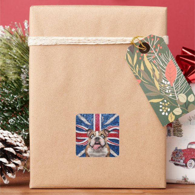 British Bulldog mit Gewerkschaft Flag als Hintergr Quadratischer Aufkleber (Feiertag)