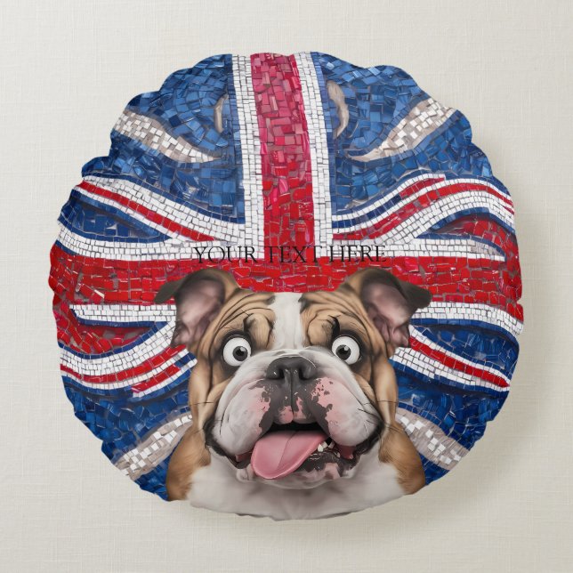 British Bulldog mit Gewerkschaft Flag als Hintergr Rundes Kissen (Vorderseite)