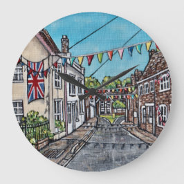 British Bunting Original Acrylic Painting Große Wanduhr