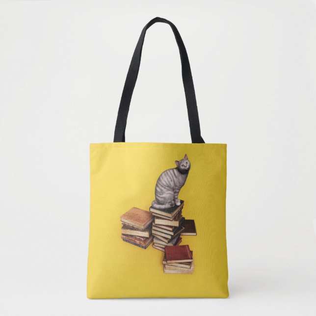 British Cat on a stack of books Tasche (Vorderseite)