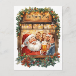 British Christmas Card with Santa Claus at Pub Feiertagspostkarte