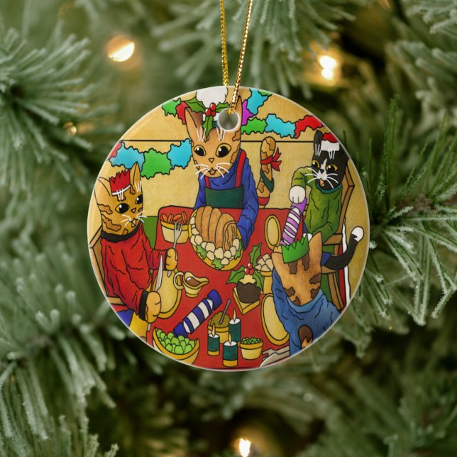 British Christmas Dinner Cats Keramik Ornament (Baum)