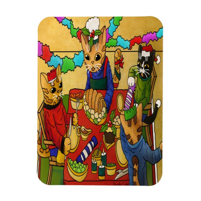 British Christmas Dinner Cats Magnet (Vertikal)