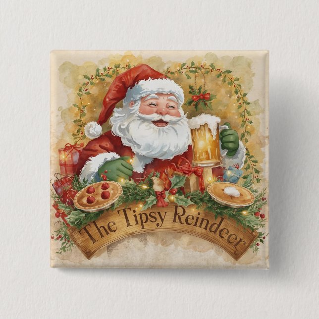 British Christmas Party  Santa in the Pub Button (Vorderseite)