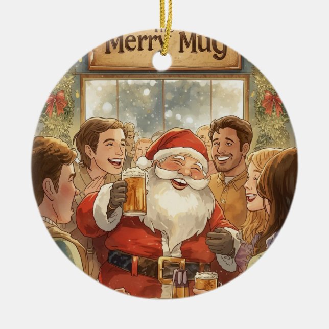British Christmas Party Santa in the pub Keramik Ornament (Vorne)