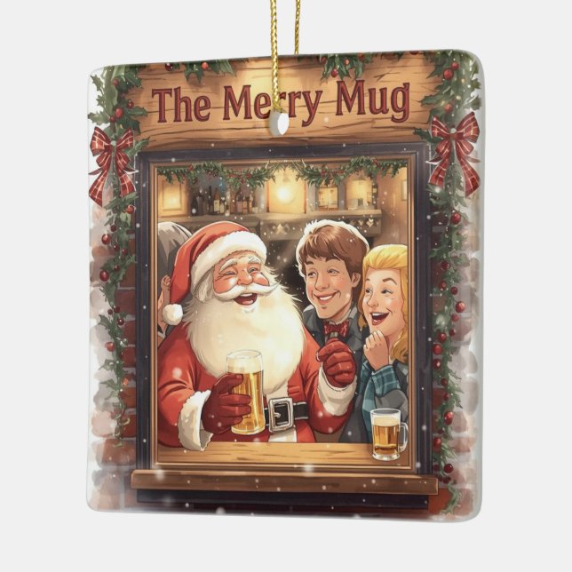 British Christmas Party Santa in the pub Keramikornament (Links)