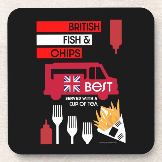 British Classic Fish and Chips Getränkeuntersetzer (Vorderseite)