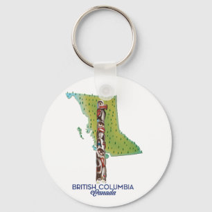 British Columbia Canada kartografiert Poster. Ries Schlüsselanhänger