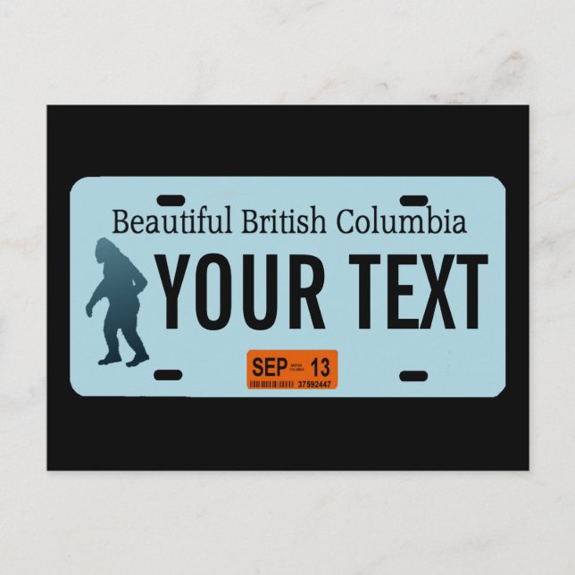 British Columbia Sasquatch License Plate Postkarte (Vorderseite)